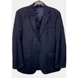 ItalUomo Mens Sports Coat Size 42L Guiseppe Navy Plaid Wool Office Academia